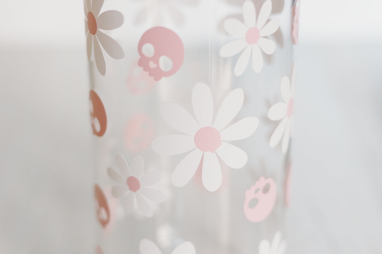Pink Skull and Flowers Glass Cup