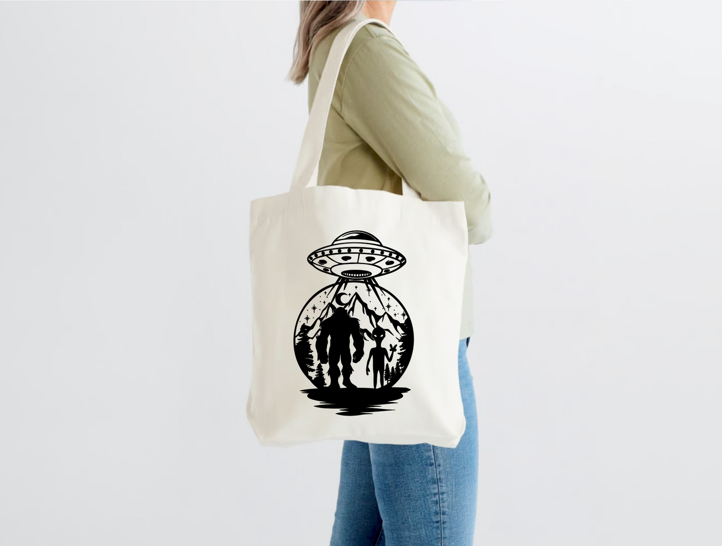 Sasquatch and Alien Tote Bag