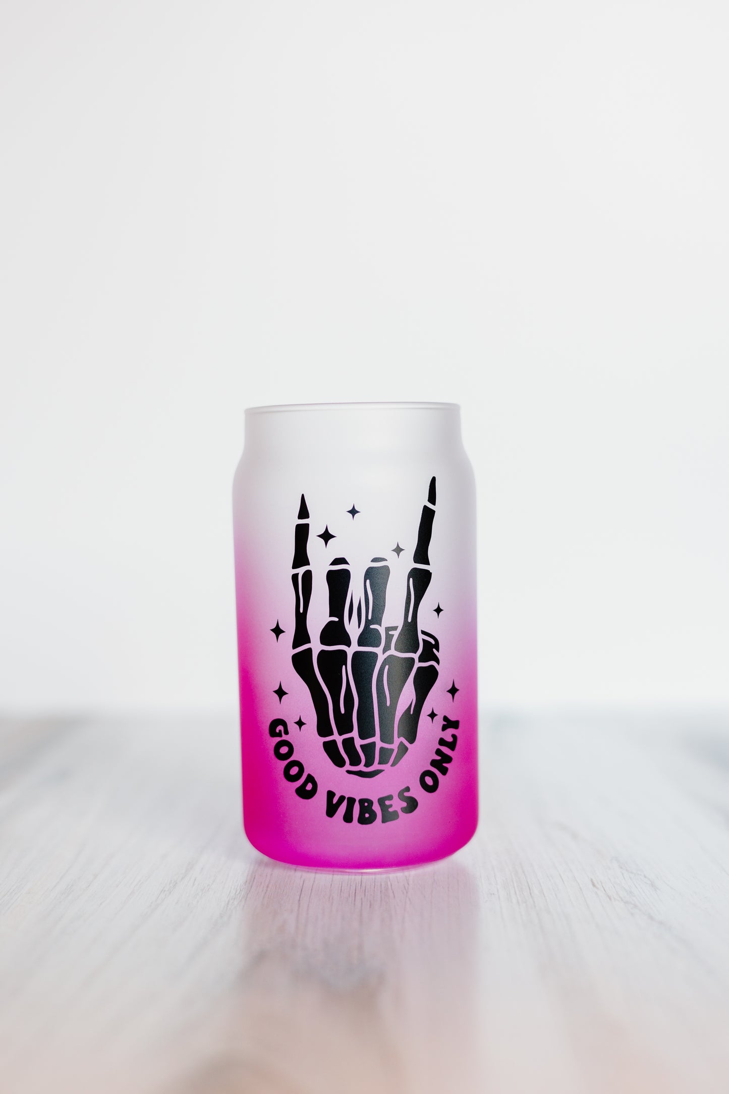 Good Vibes Skeleton Hand Glass Cup