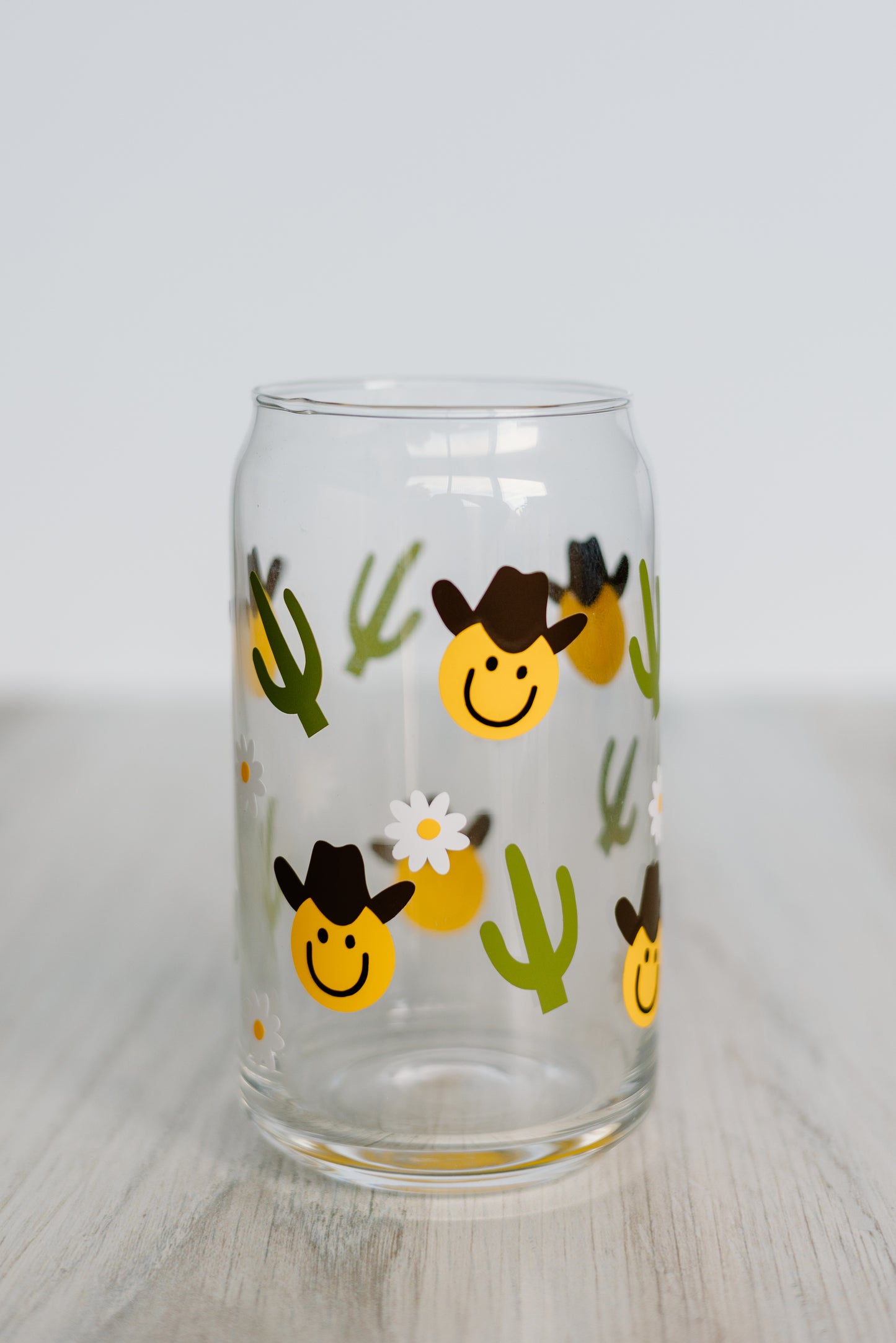 Cowboy and Cactus Glass Cup