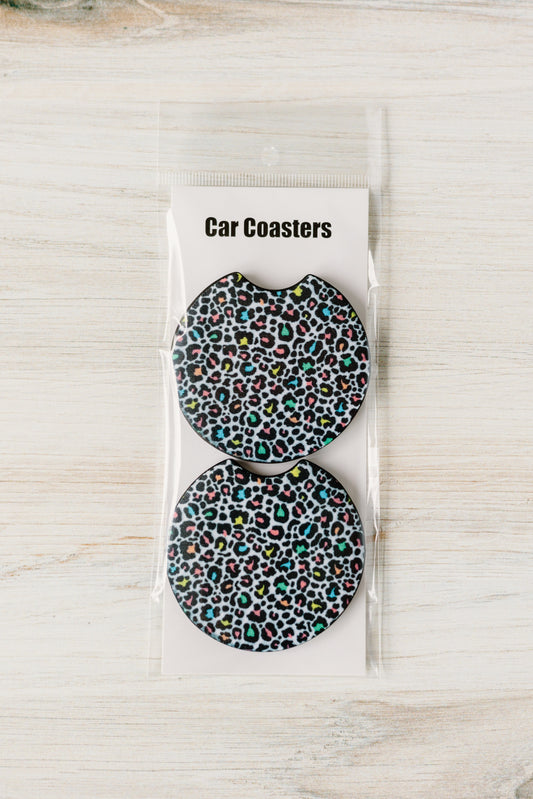 Colorful Leopard Print Car Coasters