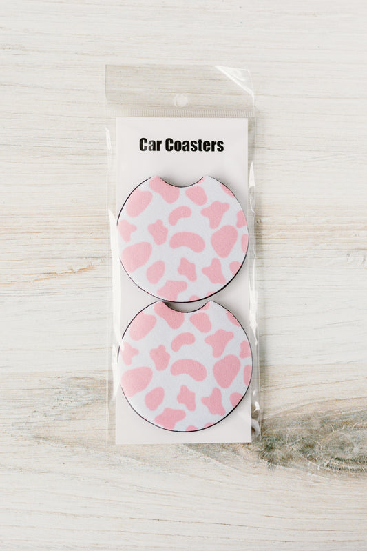 Pink Cow Print Car Coasters