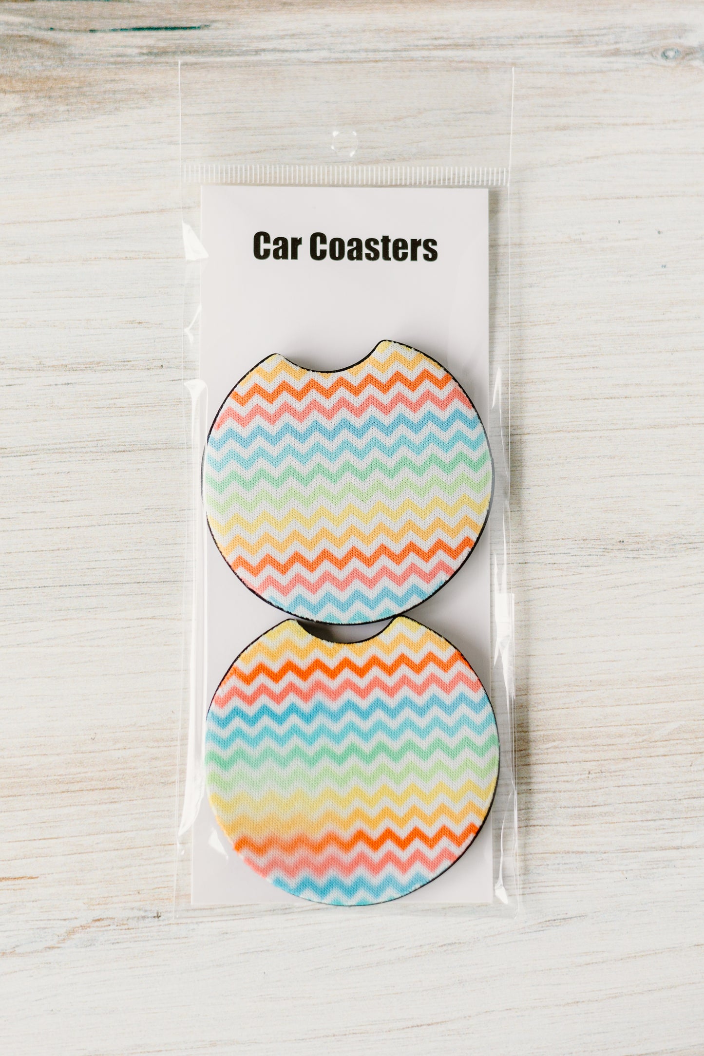 Rainbow Chevron Car Coasters