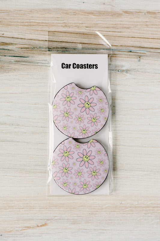 Pink Daisy Car Coasters