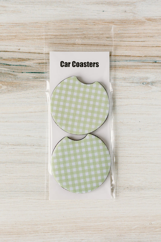 Green Gingham Car Coasters