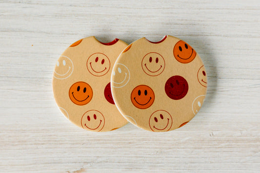 Orange Smiley Faces Ceramic Car Coasters