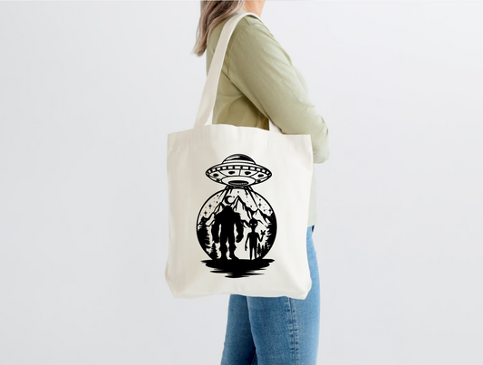 Sasquatch and Alien Tote Bag